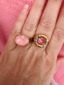 Bague cristal carré rose saumon doré