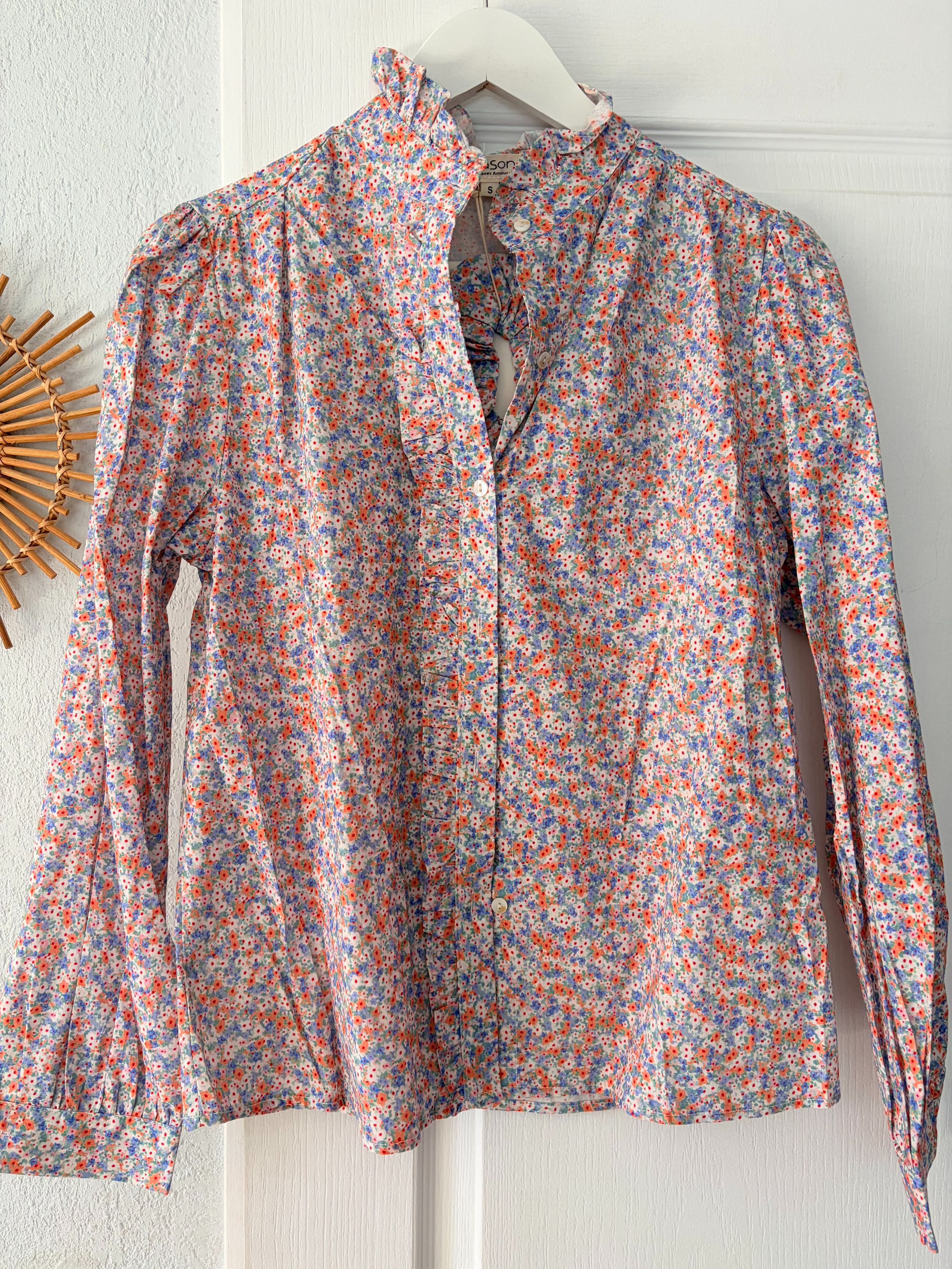 Chemise petites fleurs Season bleu corail M + chouchou