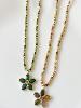 Collier fleur pierre vert doré