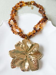 Collier big flower marron doré