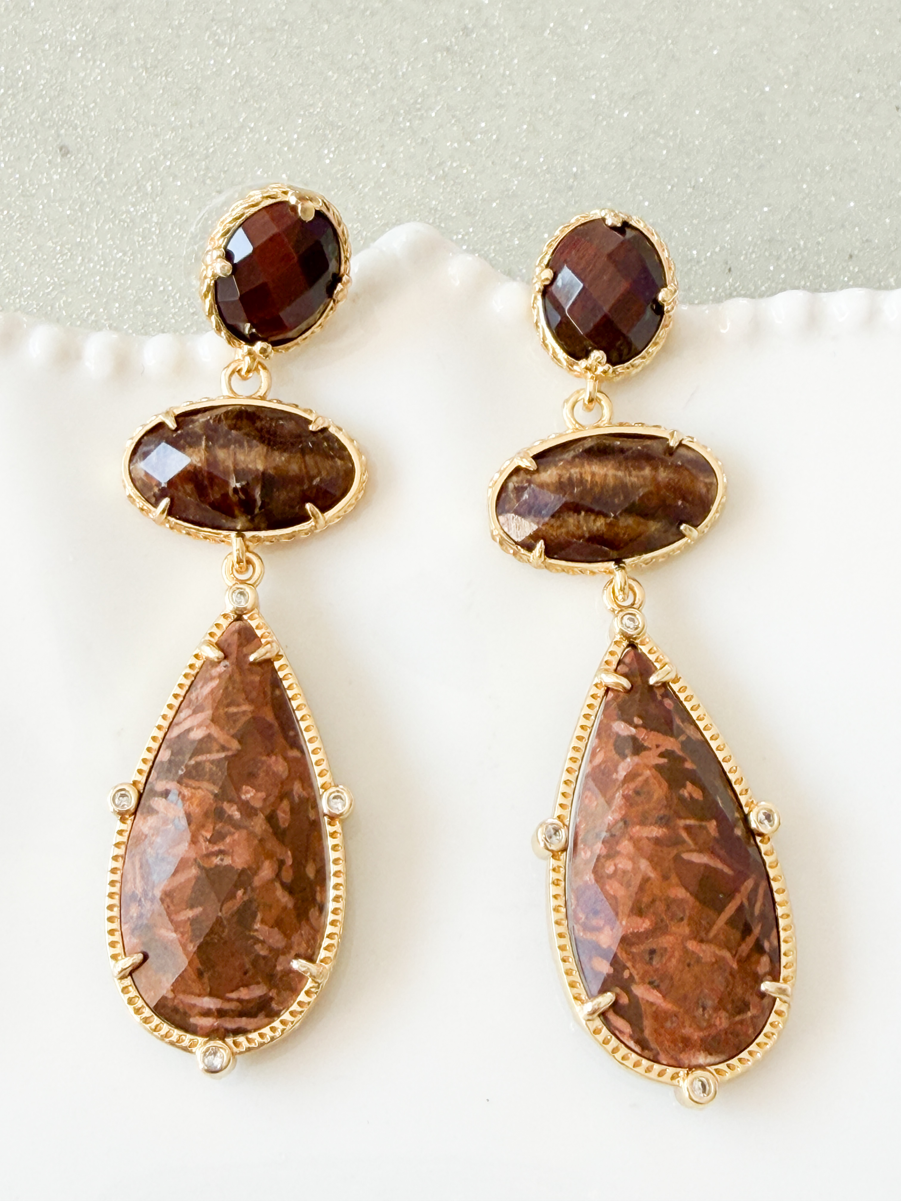Boucles pierres Anais marron doré