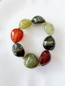 Bracelet perles kaki marron doré
