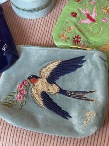 pochette petite oiseaux bleu