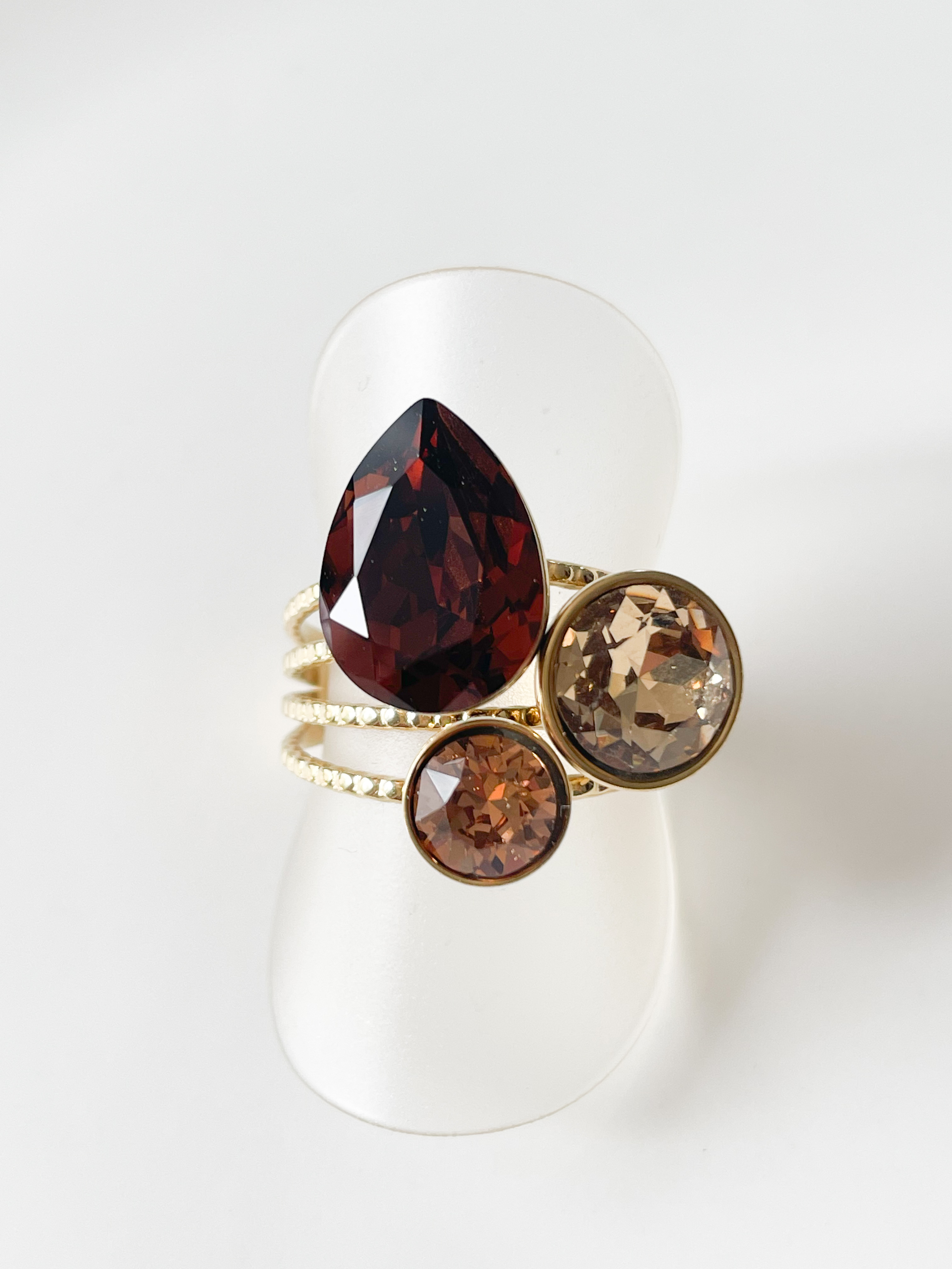 Bague cristal goutte marron doré