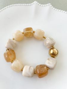 Bracelet perles duo crème 2 tons doré