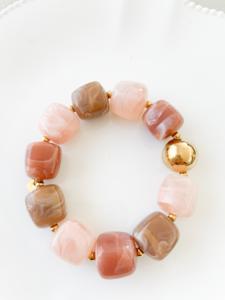 Bracelet perles duo vieux rose beige doré