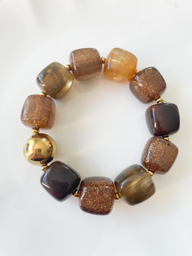 Bracelet perles paillettes marron doré