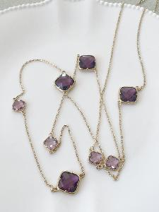 Collier sautoir cristal fleur violet doré