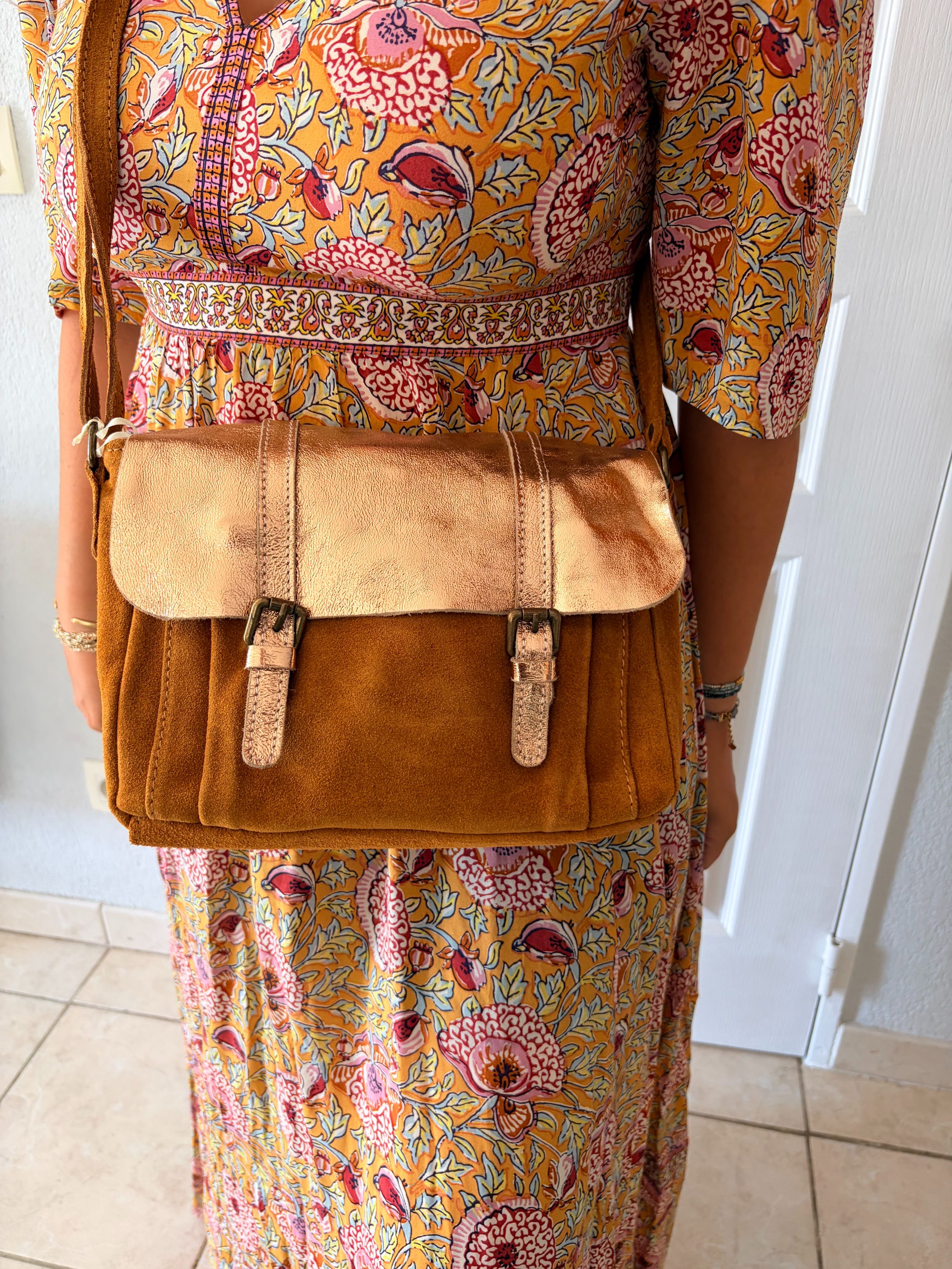 Sac nubuck camel doré cuir 
