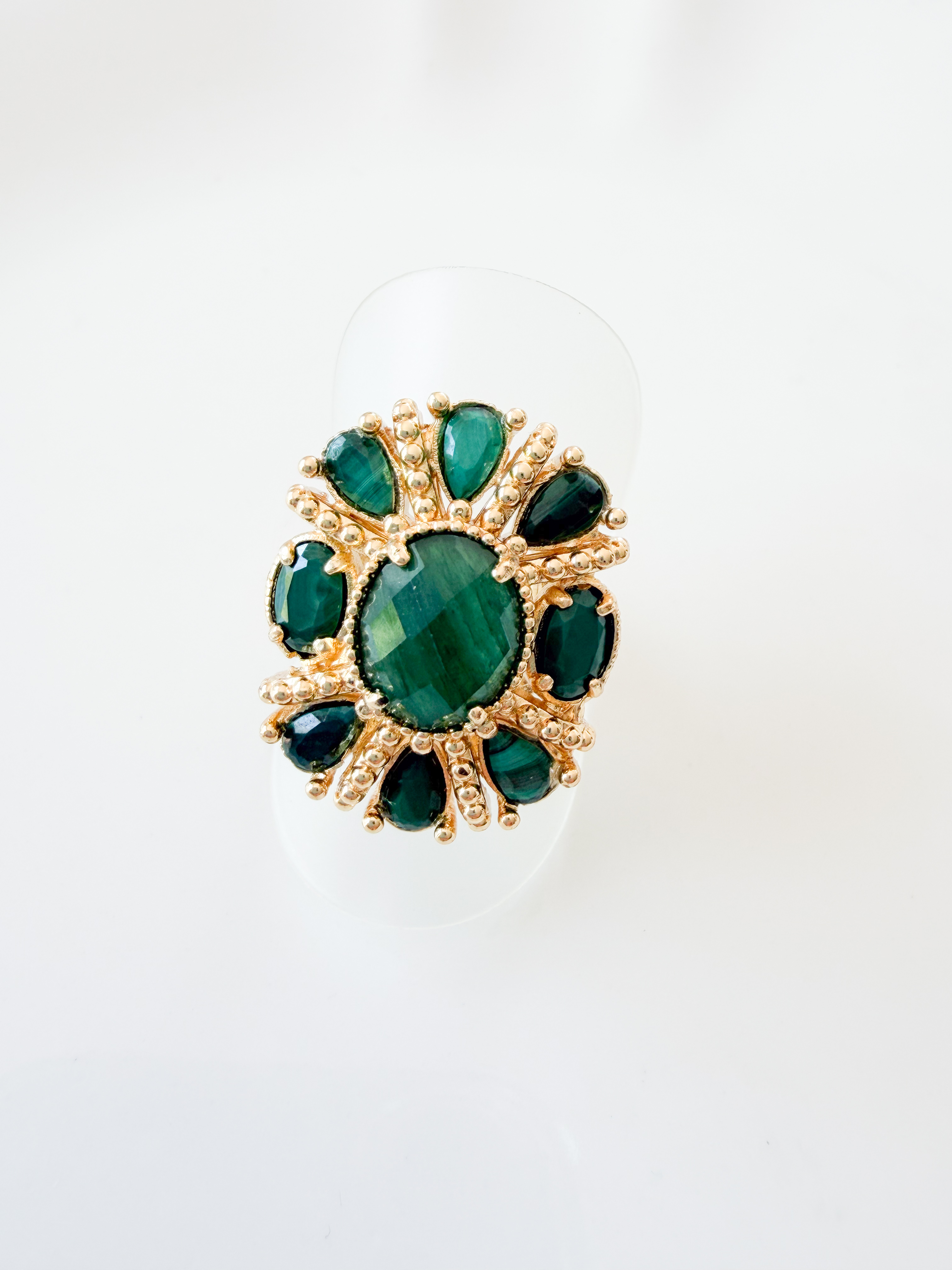Bague pierres verte doré 