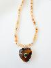 Collier pierres coeur beige marron doré