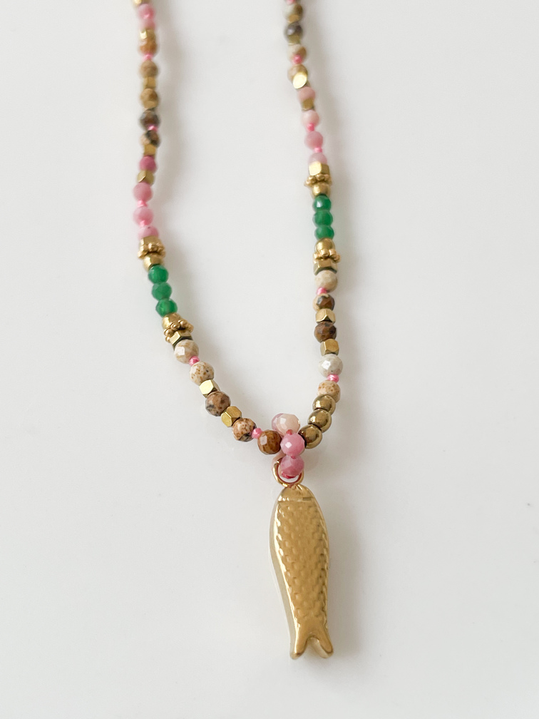 collier poisson rose vert doré