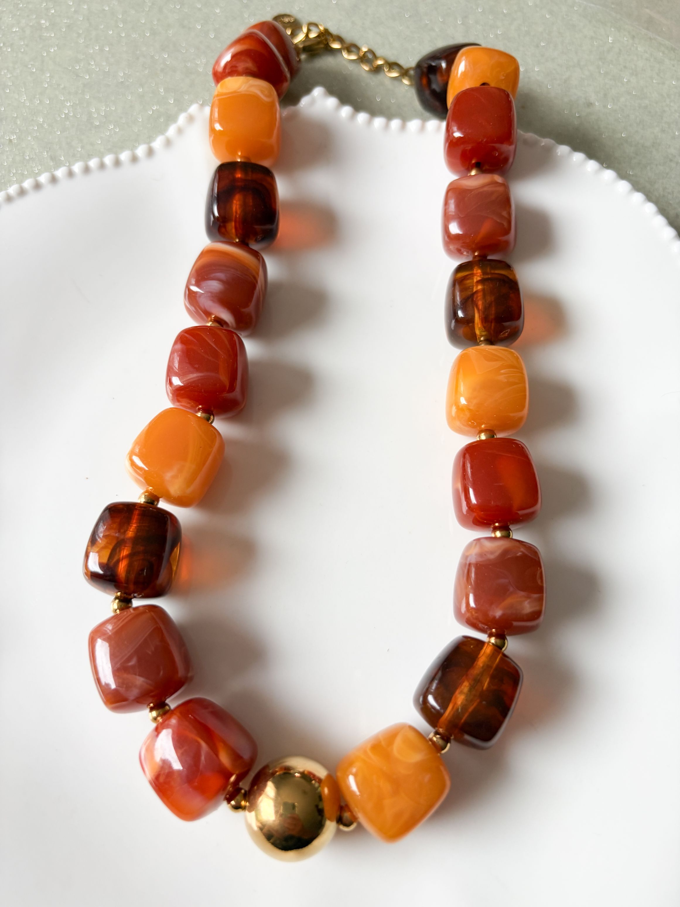 Collier perles multi marron doré
