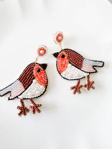 Boucles rouge gorge perles brodées