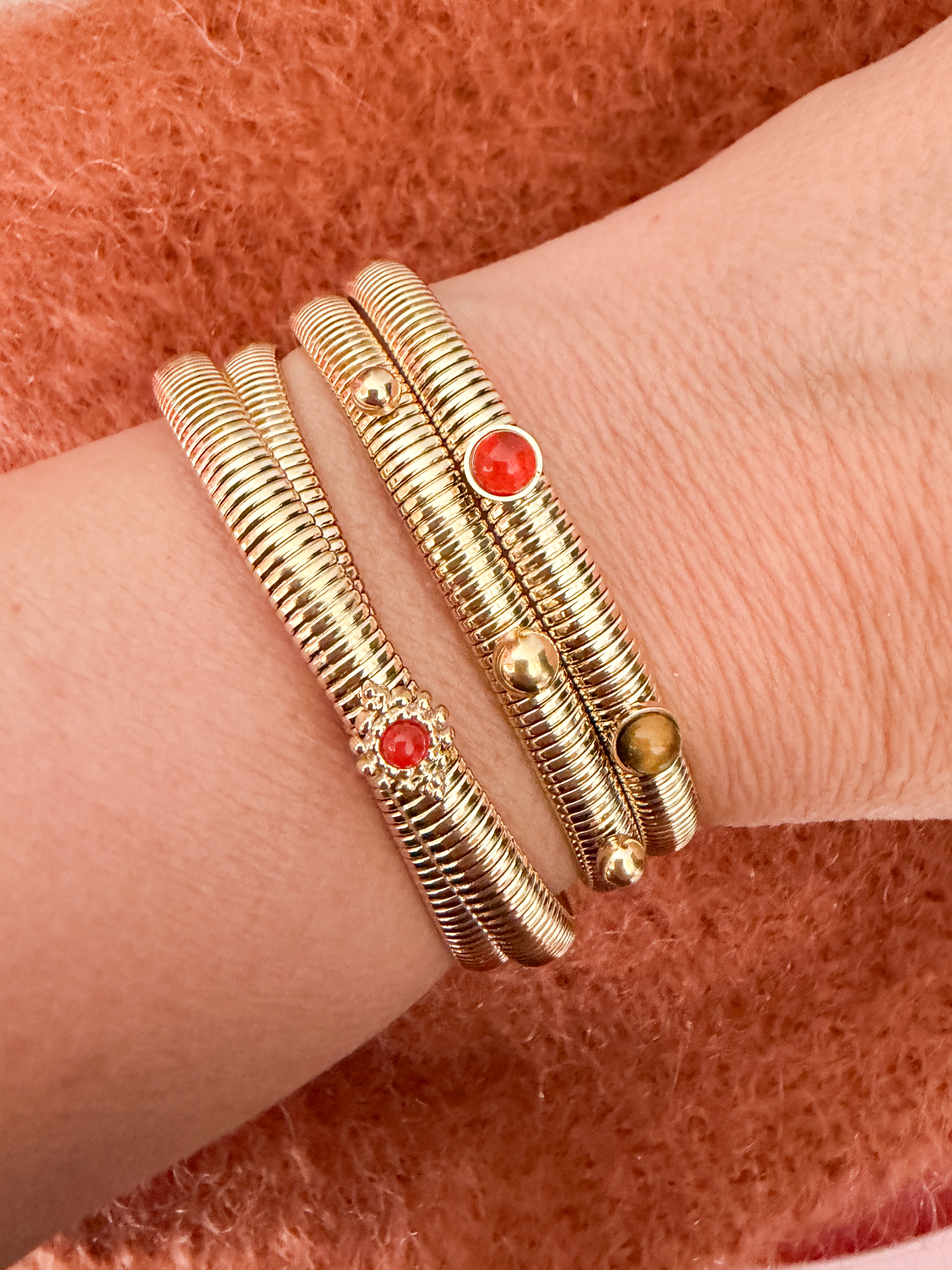 bracelet manchette Neptune 4 rangs marron doré