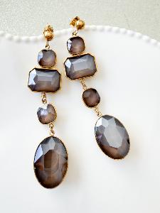 Boucles longues strass gris doré