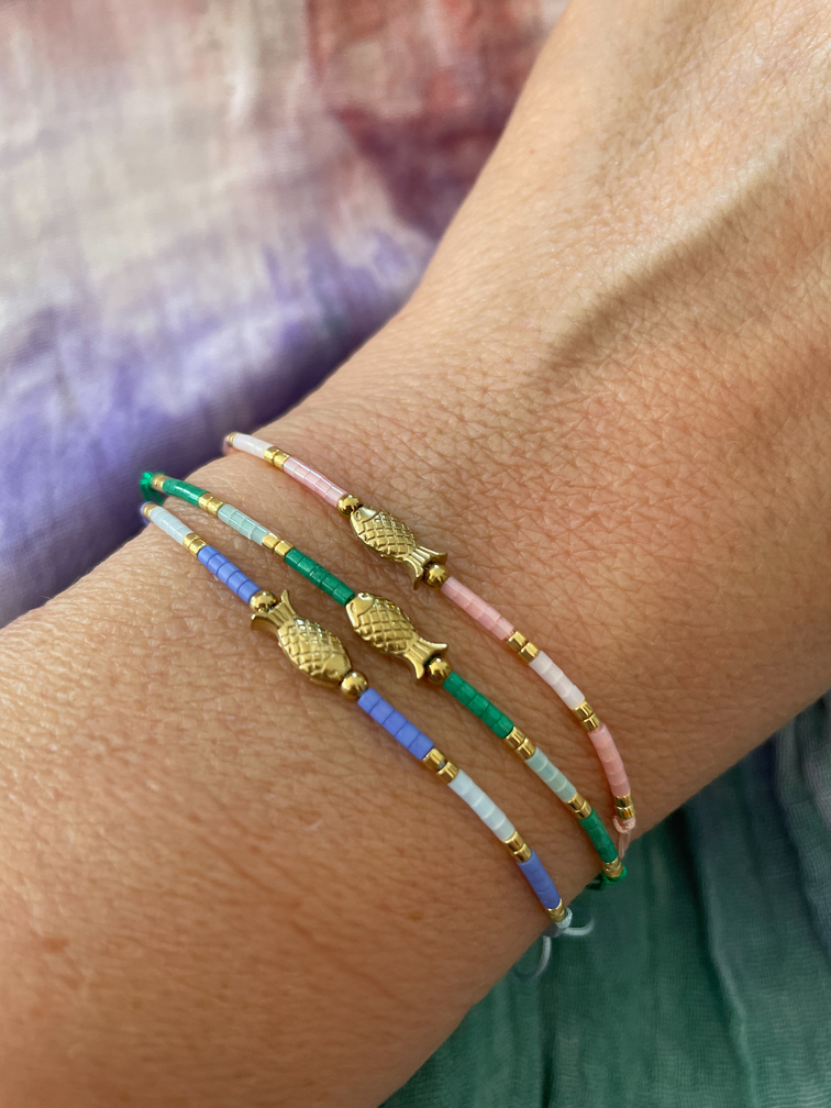 bracelet poisson vert doré