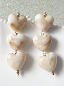 Boucles 3 coeurs beige doré