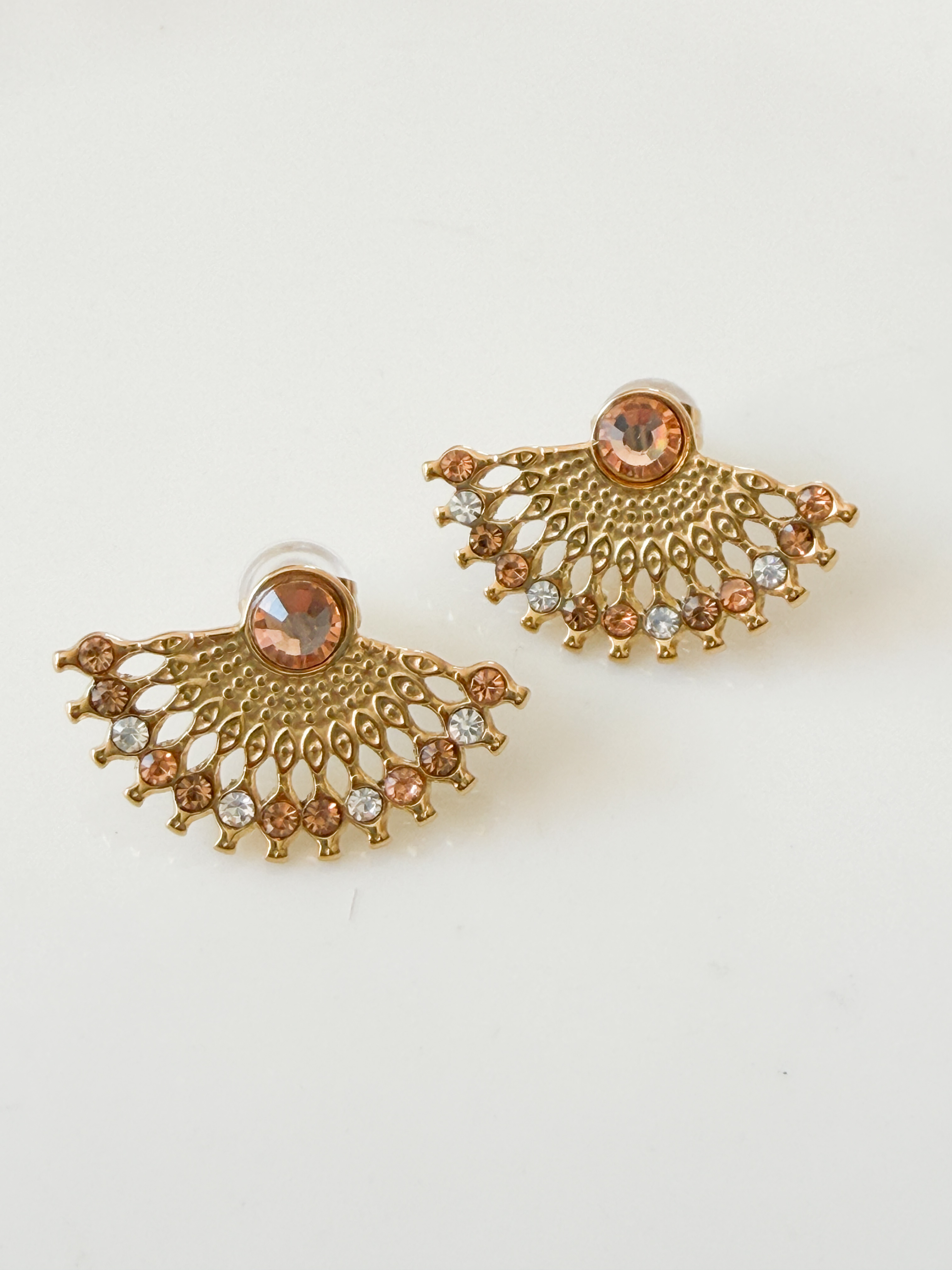 Boucles cristal éventail ocre doré
