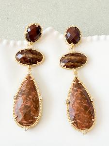 Boucles pierres Anais marron doré