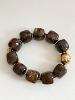 Bracelet perles marron fonçé doré