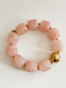 Bracelet perles rose clair doré