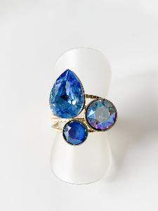 Bague cristal goutte bleu doré