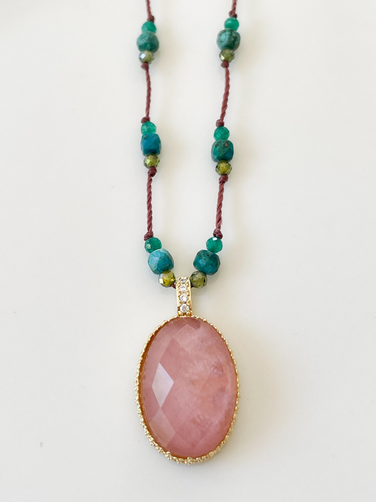Collier pierres Lou vert rose doré