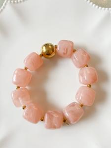 Bracelet perles rose clair doré