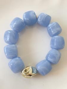 bracelet perles bis bleu ciel doré