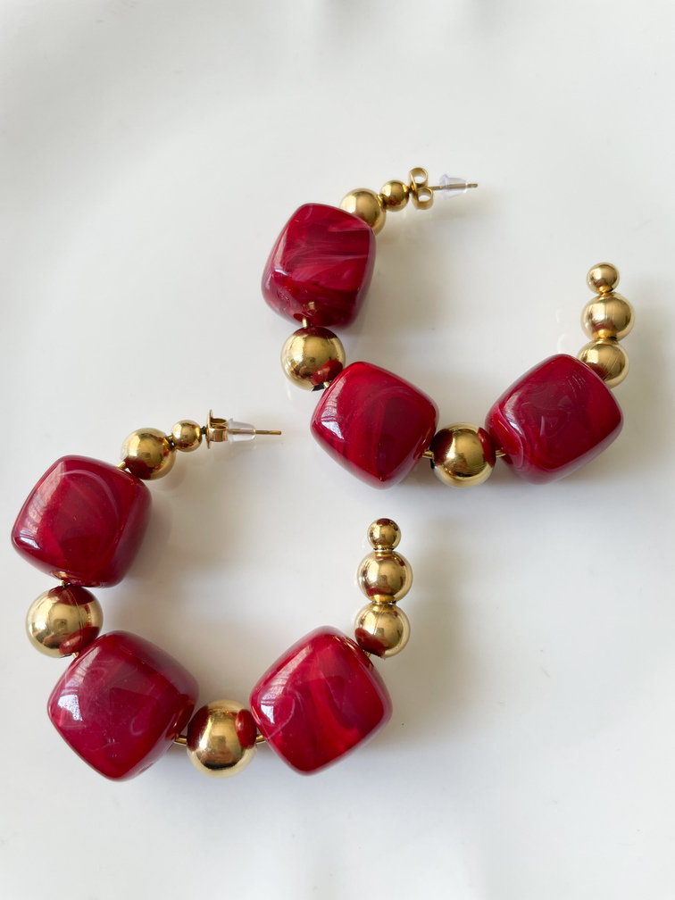 Boucles créoles perles bordeaux doré