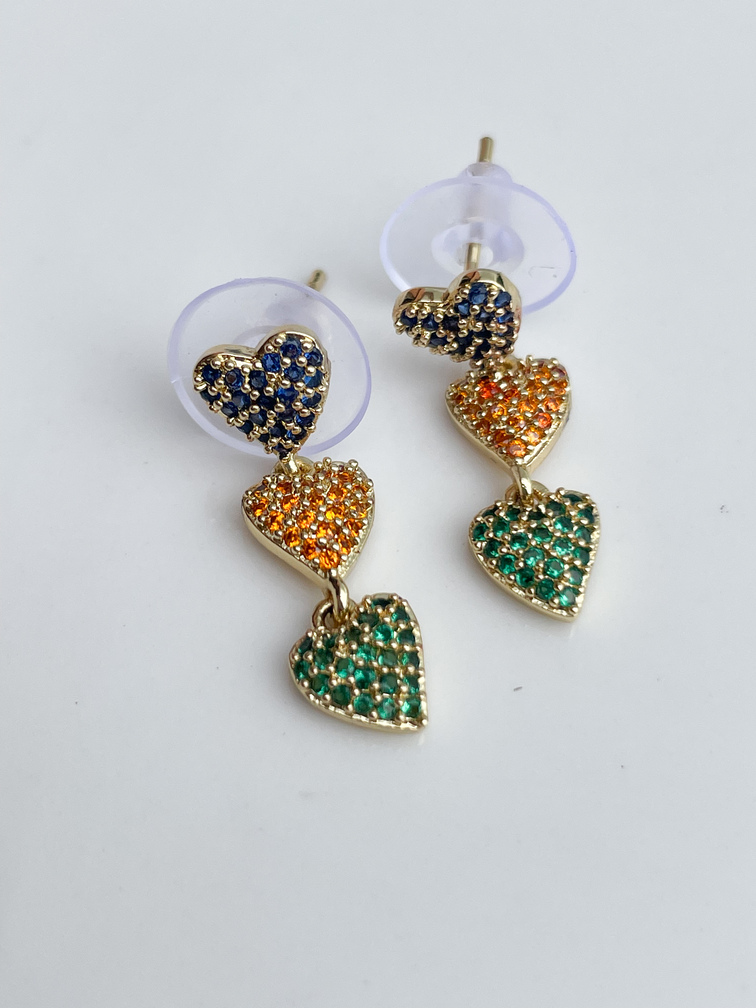 boucles 3 coeurs strass colorés doré