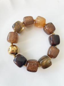 Bracelet perles paillettes marron doré