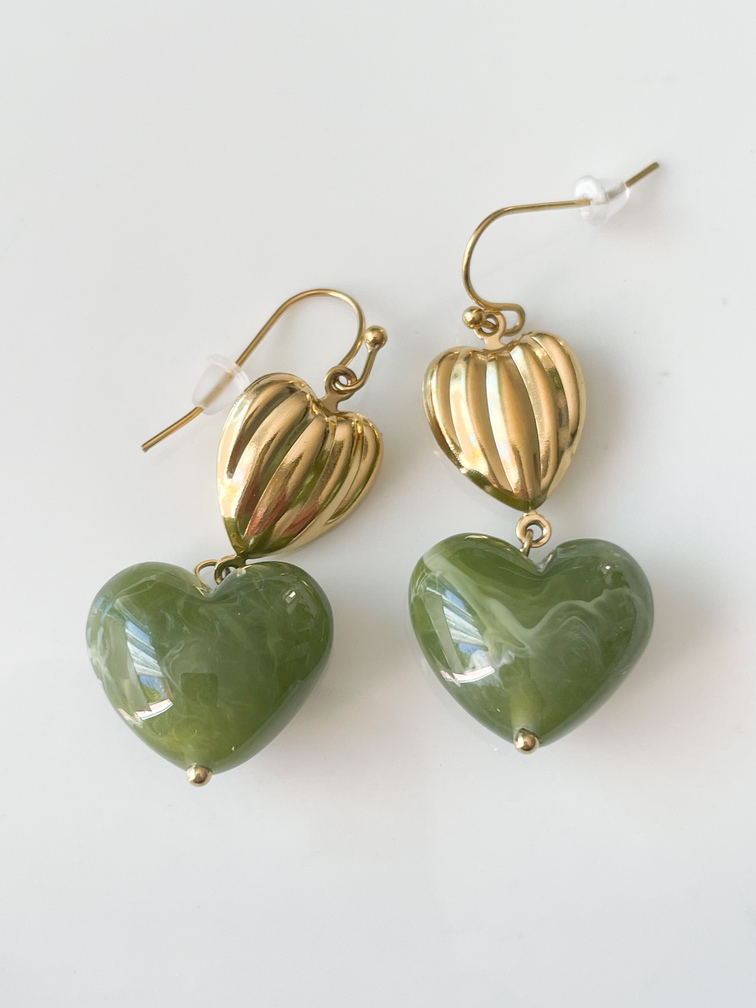 Boucles Michelle coeur kaki doré