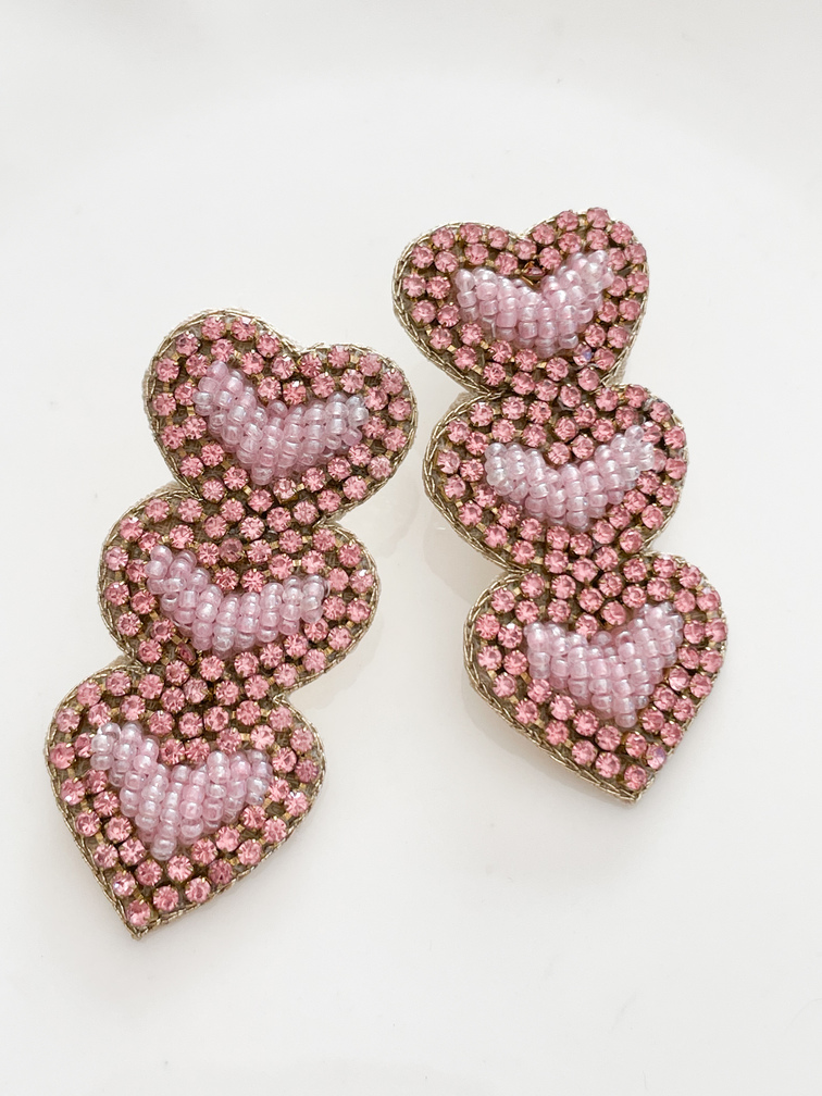 Boucles 3 coeurs rose clair de Mandalita