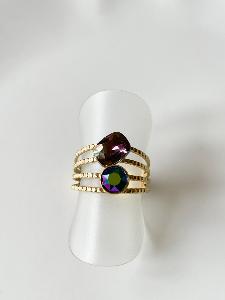 bague cristal fine double irisé doré