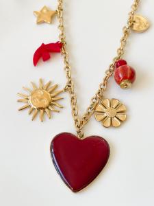 Collier coeur bordeaux doré
