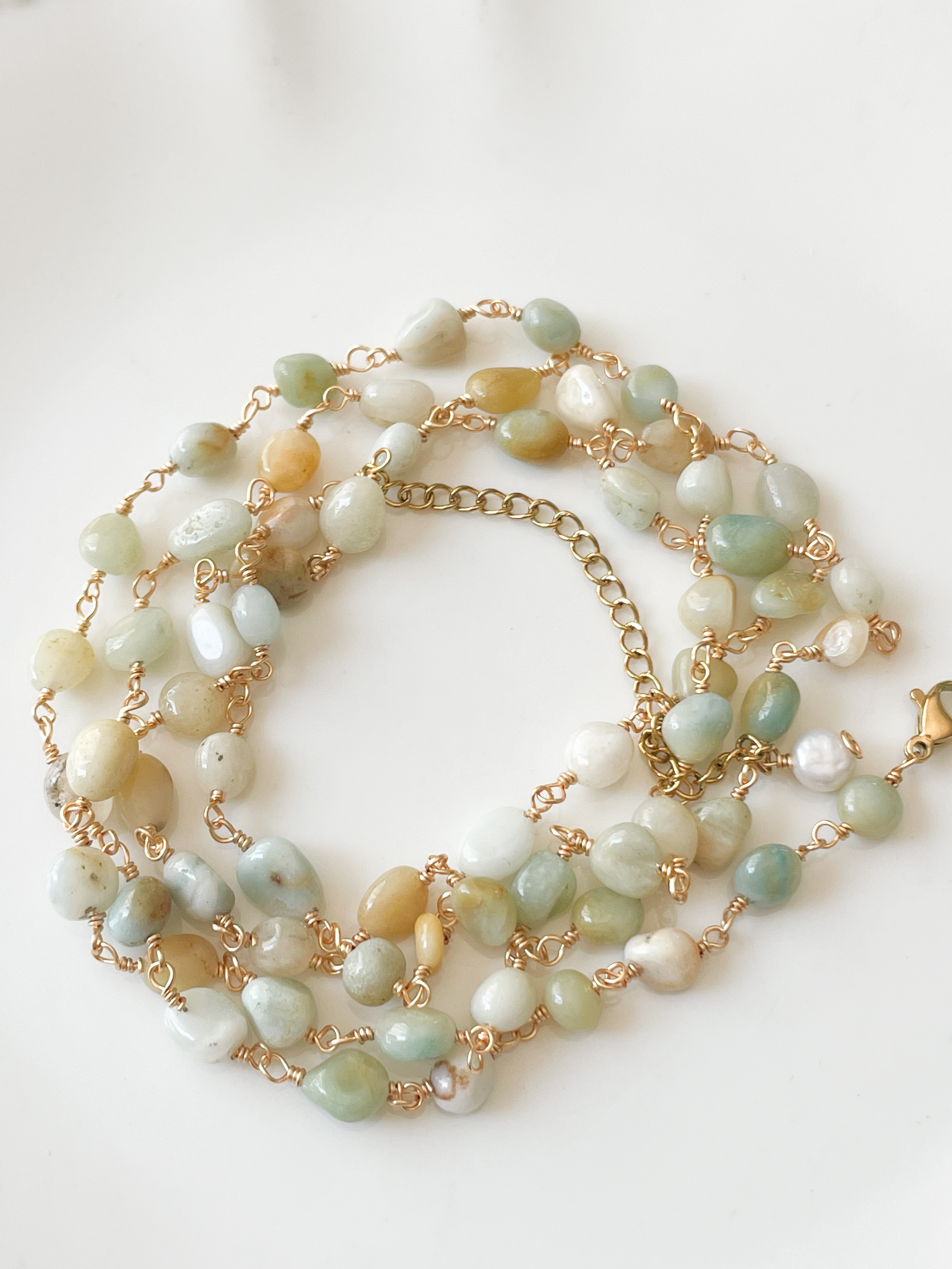Collier sautoir bracelet pierres Sweet vert doré