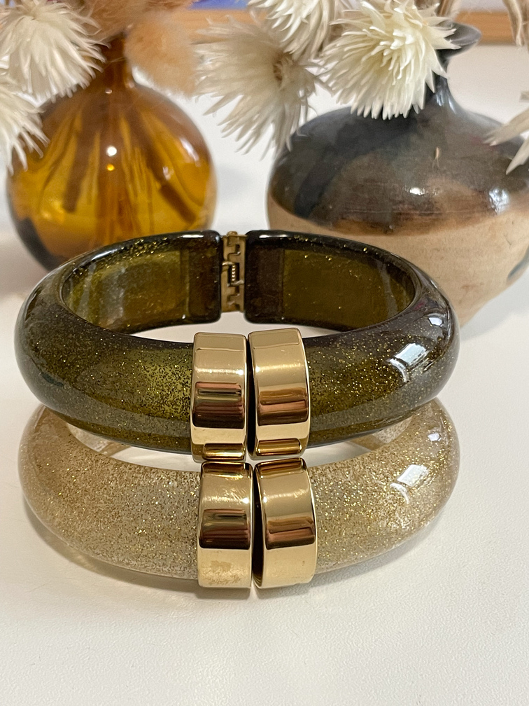 bracelet Edith kaki paillettes doré