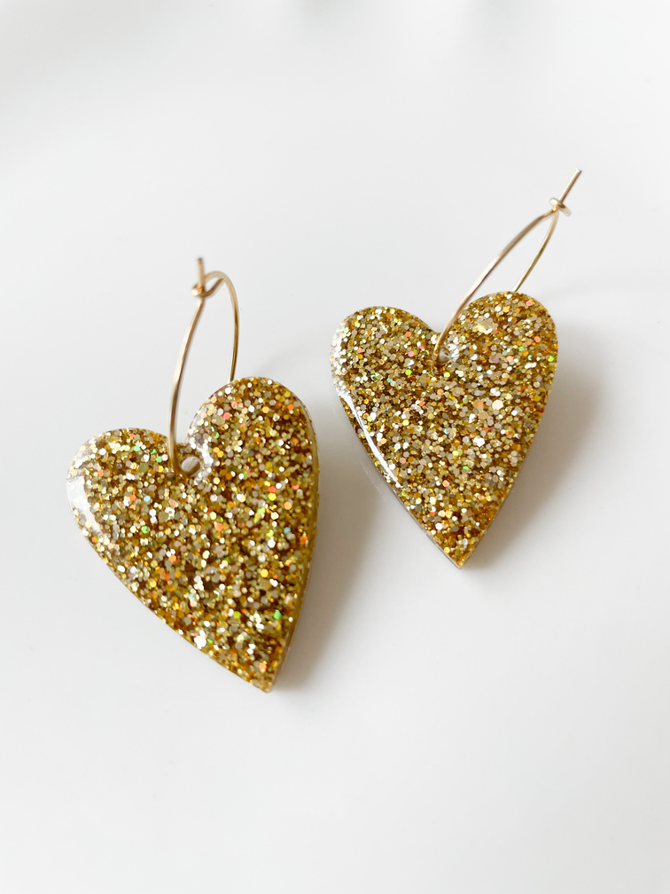 boucles créoles coeur paillettes doré