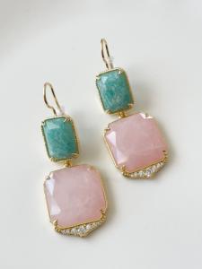 Boucles pierres Ivoire rose bleu doré