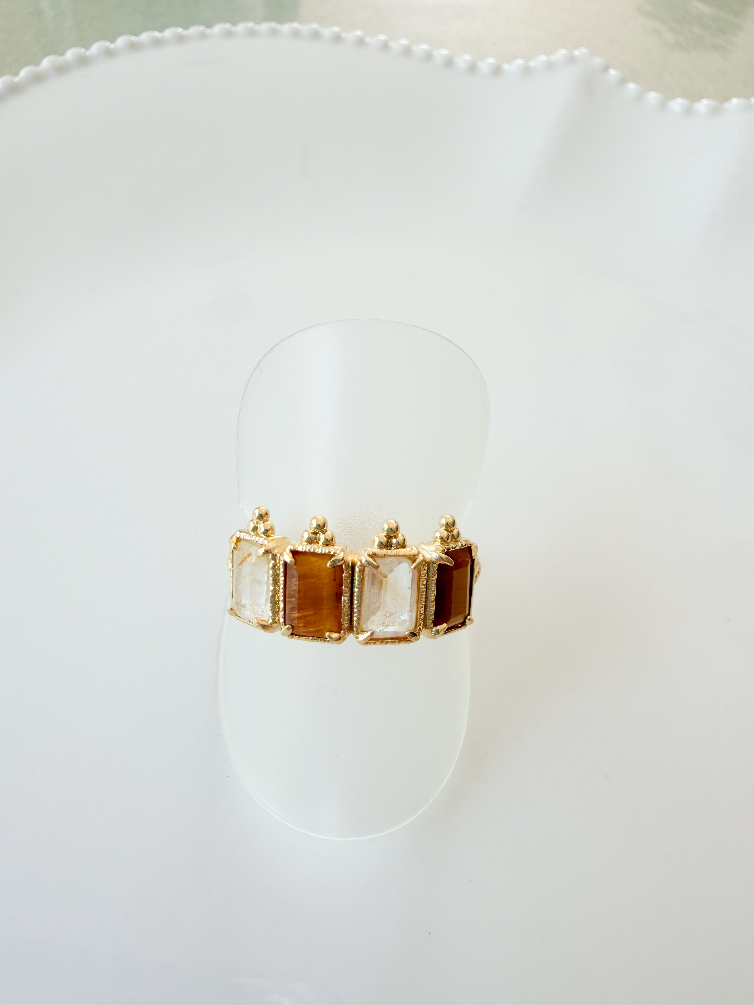 Bague pierres Pyla blanc marron doré