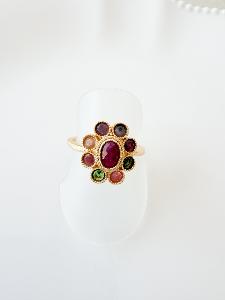 Bague pierres fleurs doré 