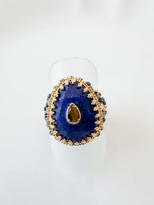 Bague pierre Betty bleu doré noir