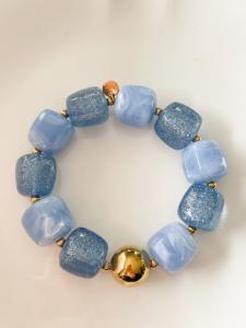 Bracelet perles paillettes bleu clair doré