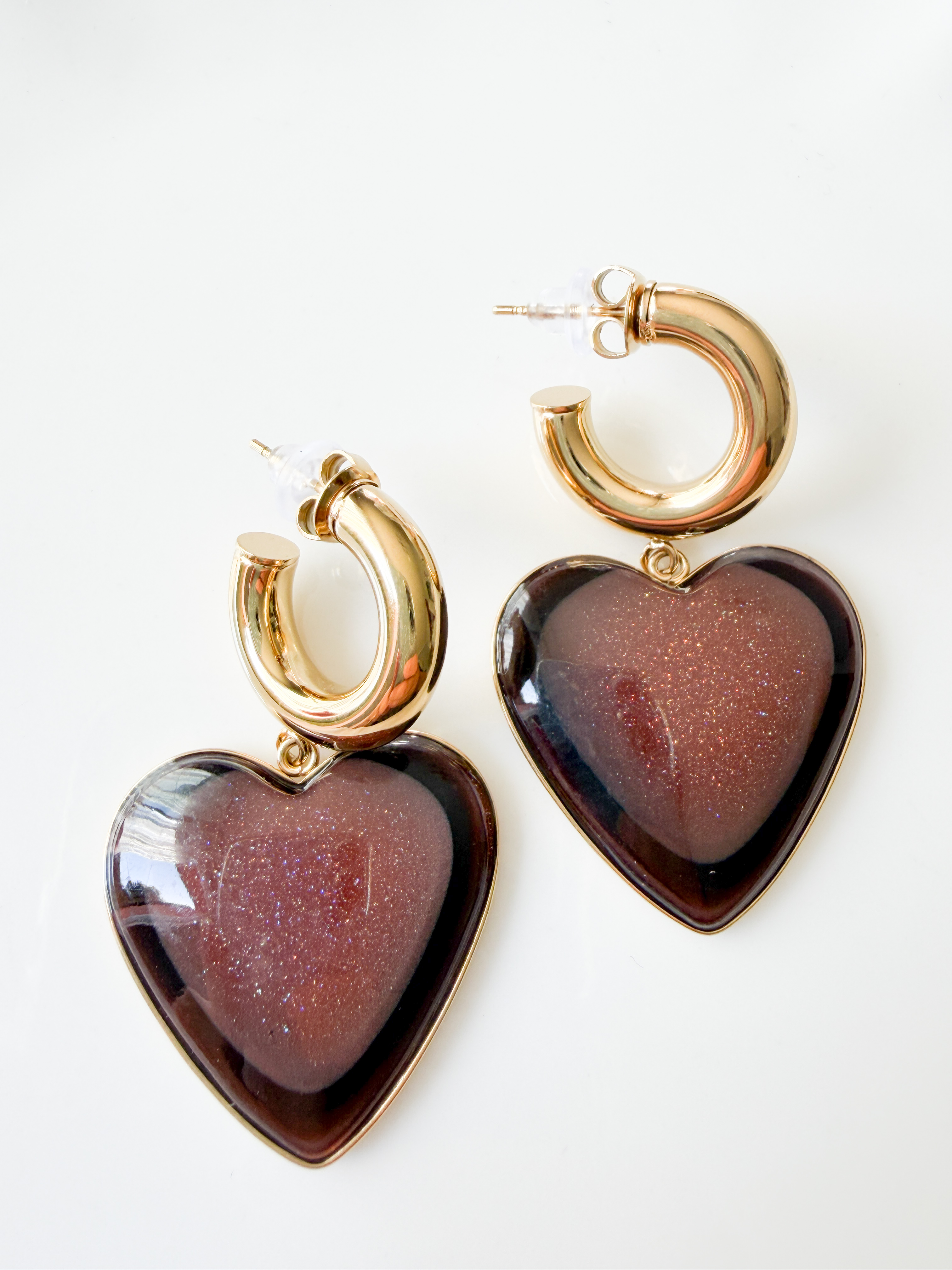 Boucles coeur paillettes marron doré