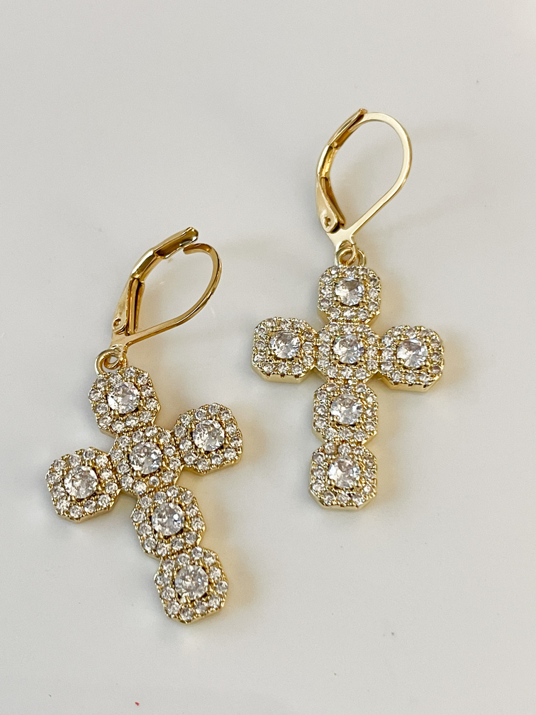 Boucles Croix Bellem blanc doré