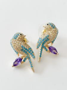 Boucles oiseaux strass doré