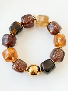 Bracelet perles marron paillettes doré