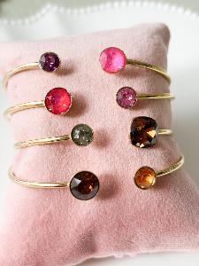 Bracelet cristal fin carré marron doré